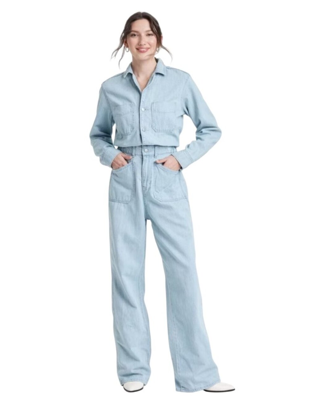 Universal Thread Women’s Size 4 Denim Baggy Jumpsuit Light Wash Long Sleeve